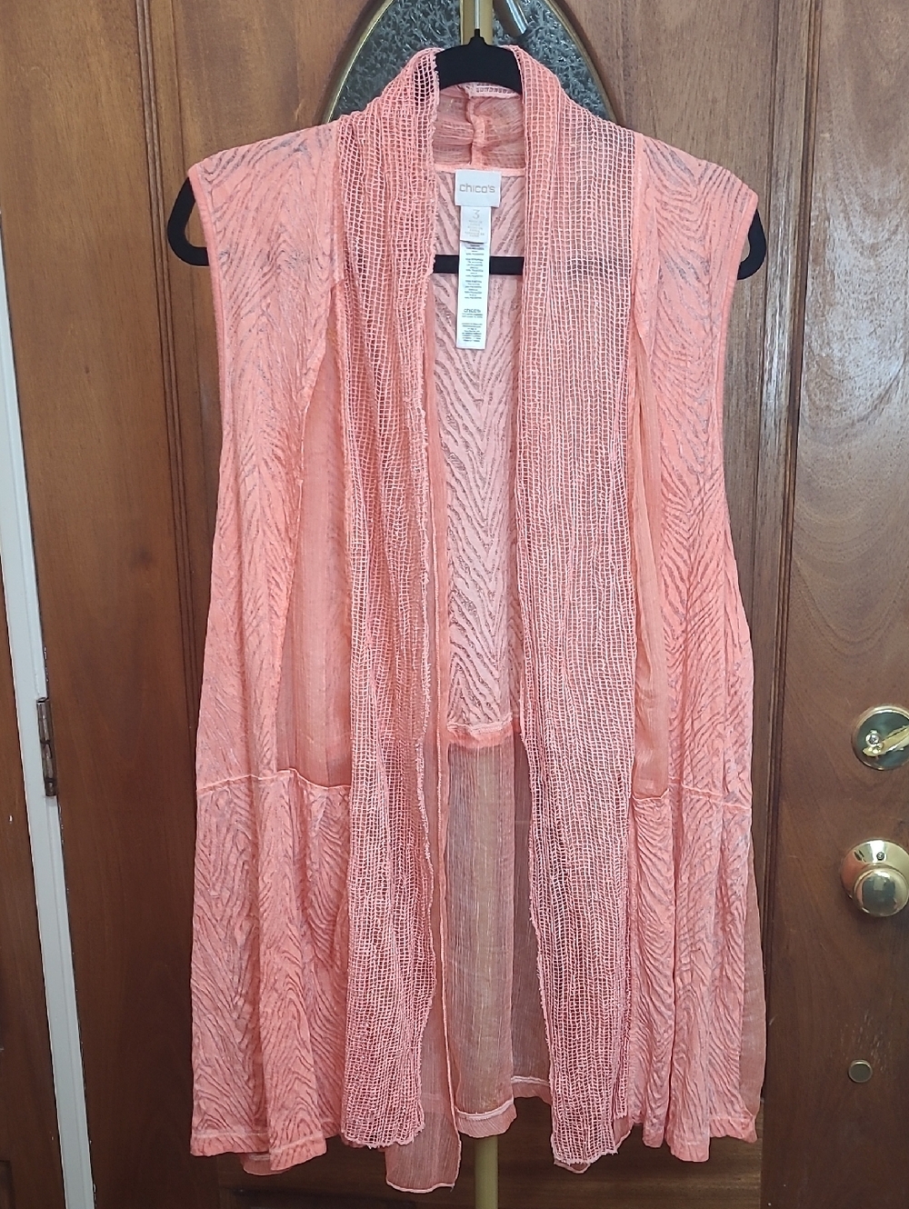 Chico's Peach Sleeveless Open Front Semi-Sheer Lightweight Vest size 3 (XL)